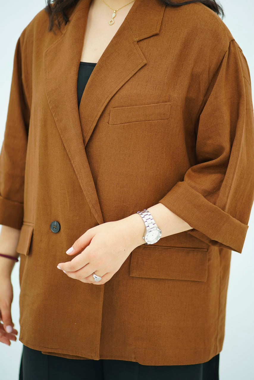 Blazer en Lin Oversize Marron Chocolat