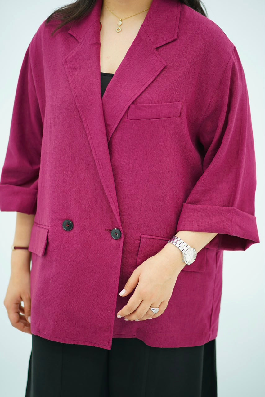 Blazer en Lin Oversize Framboise