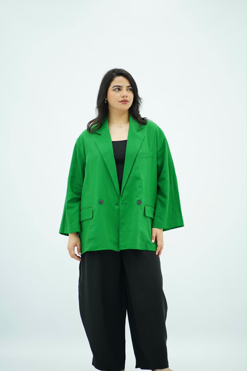 Blazer en Lin Oversize Vert Émeraude
