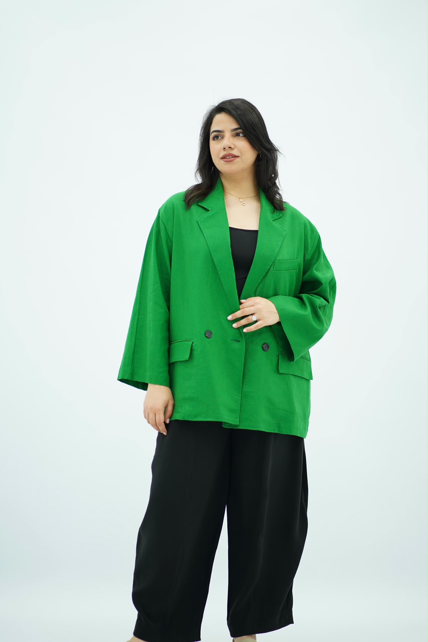 Blazer en Lin Oversize Vert Émeraude