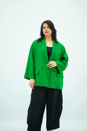 Blazer en Lin Oversize Vert Émeraude