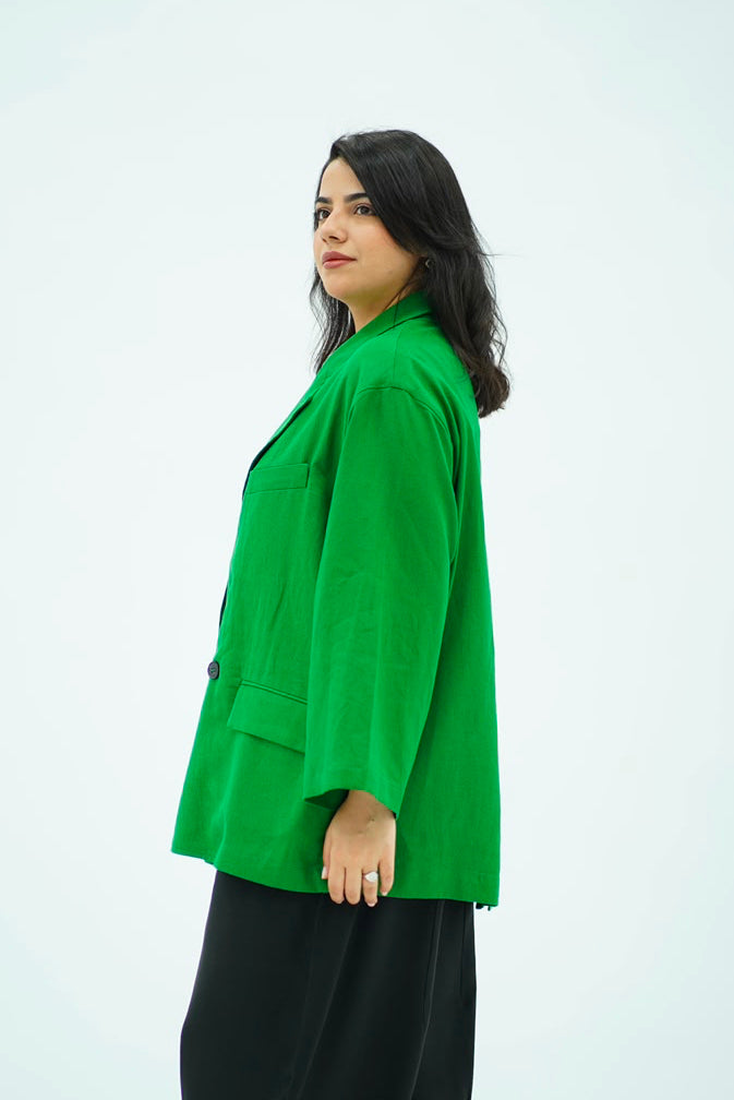 Blazer en Lin Oversize Vert Émeraude