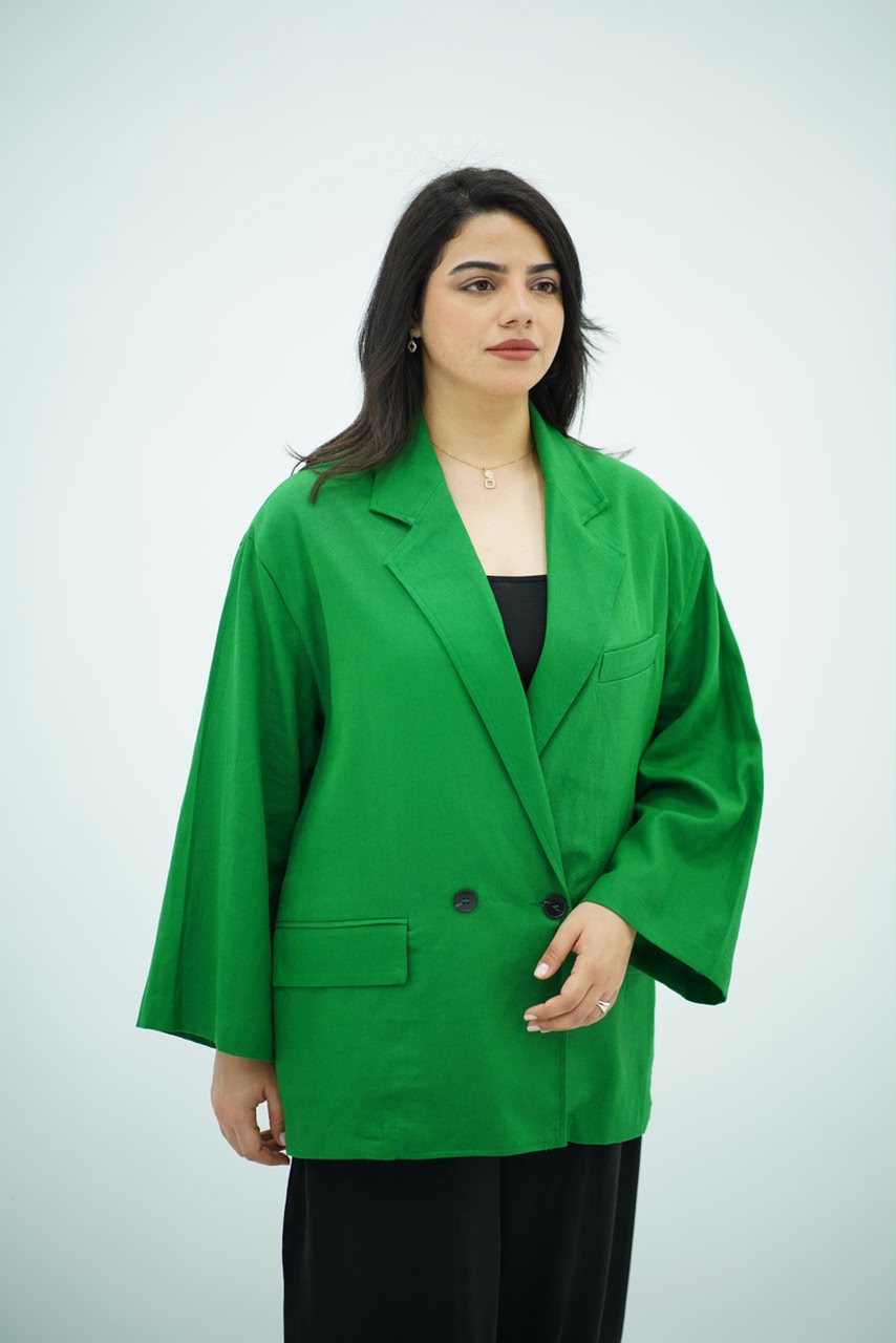 Blazer en Lin Oversize Vert Émeraude