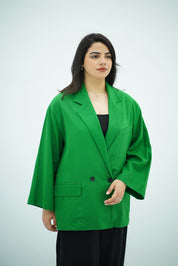 Blazer en Lin Oversize Vert Émeraude