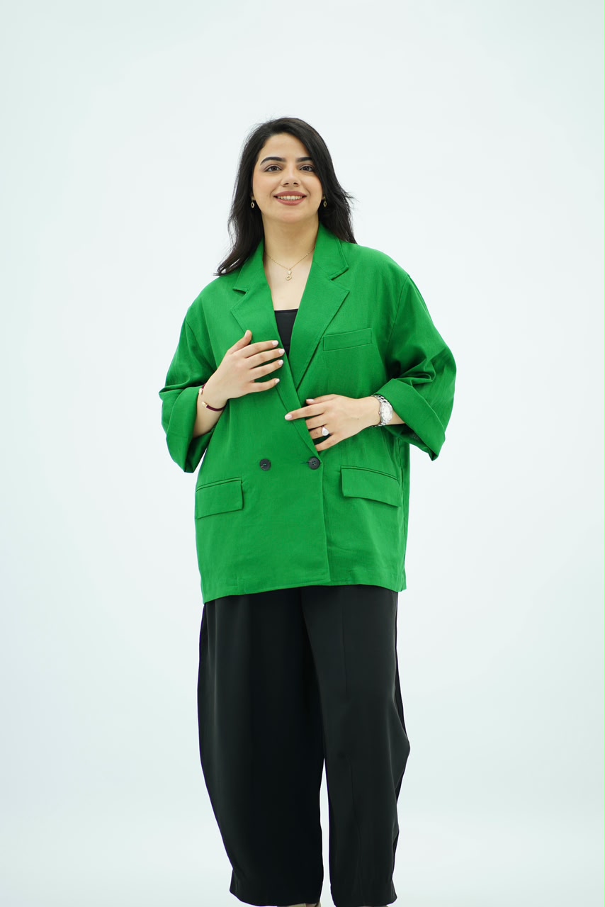 Blazer en Lin Oversize Vert Émeraude