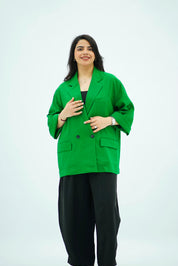 Blazer en Lin Oversize Vert Émeraude