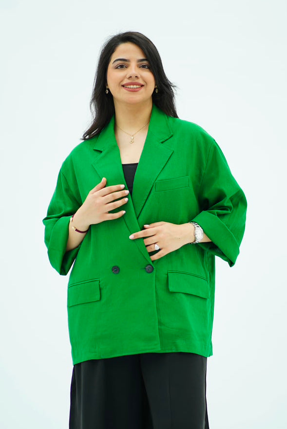 Blazer en Lin Oversize Vert Émeraude
