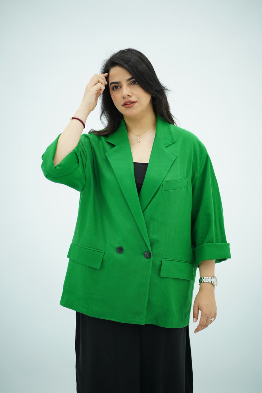 Blazer en Lin Oversize Vert Émeraude