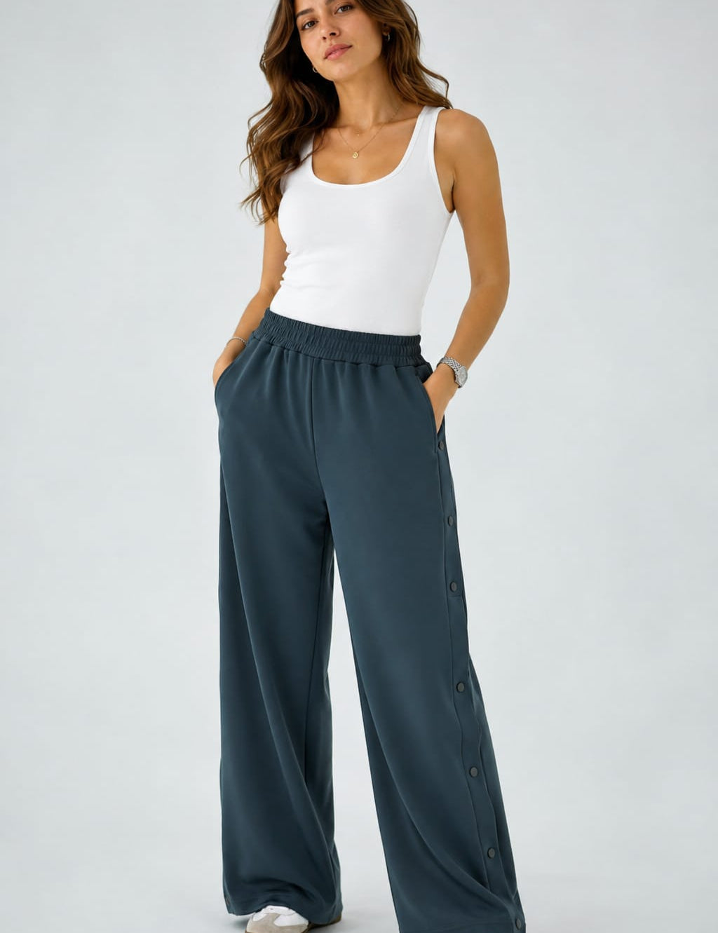 Pantalons Jogging Wide Leg à Boutons Pression