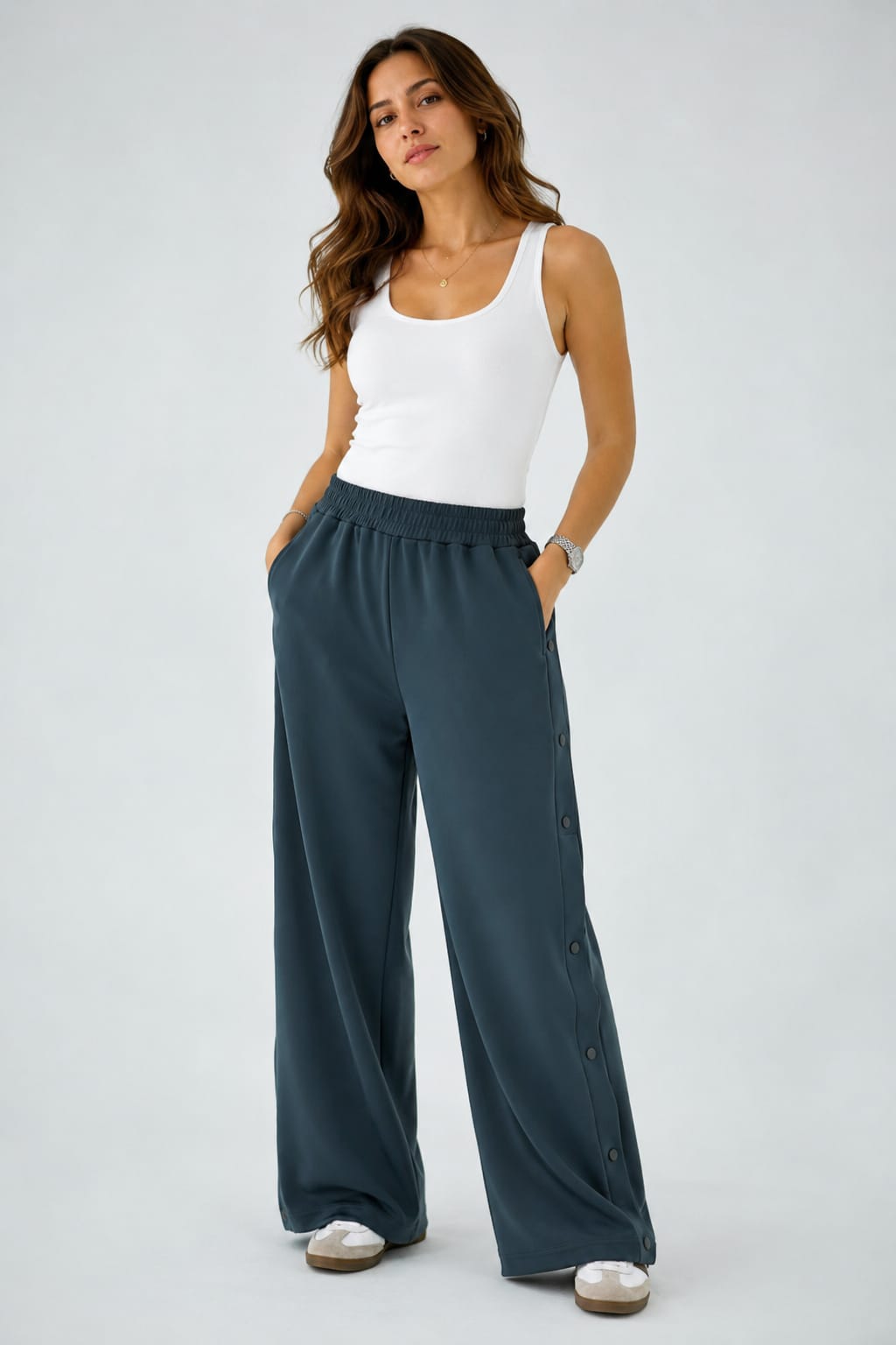 Pantalons Jogging Wide Leg à Boutons Pression