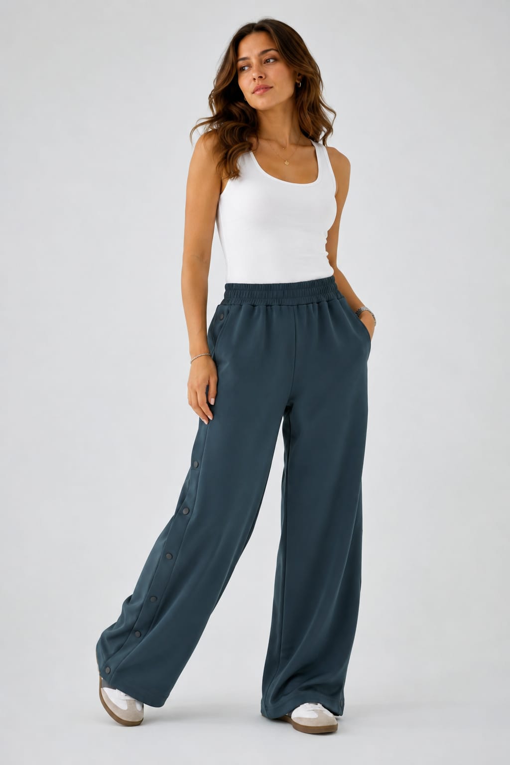 Pantalons Jogging Wide Leg à Boutons Pression
