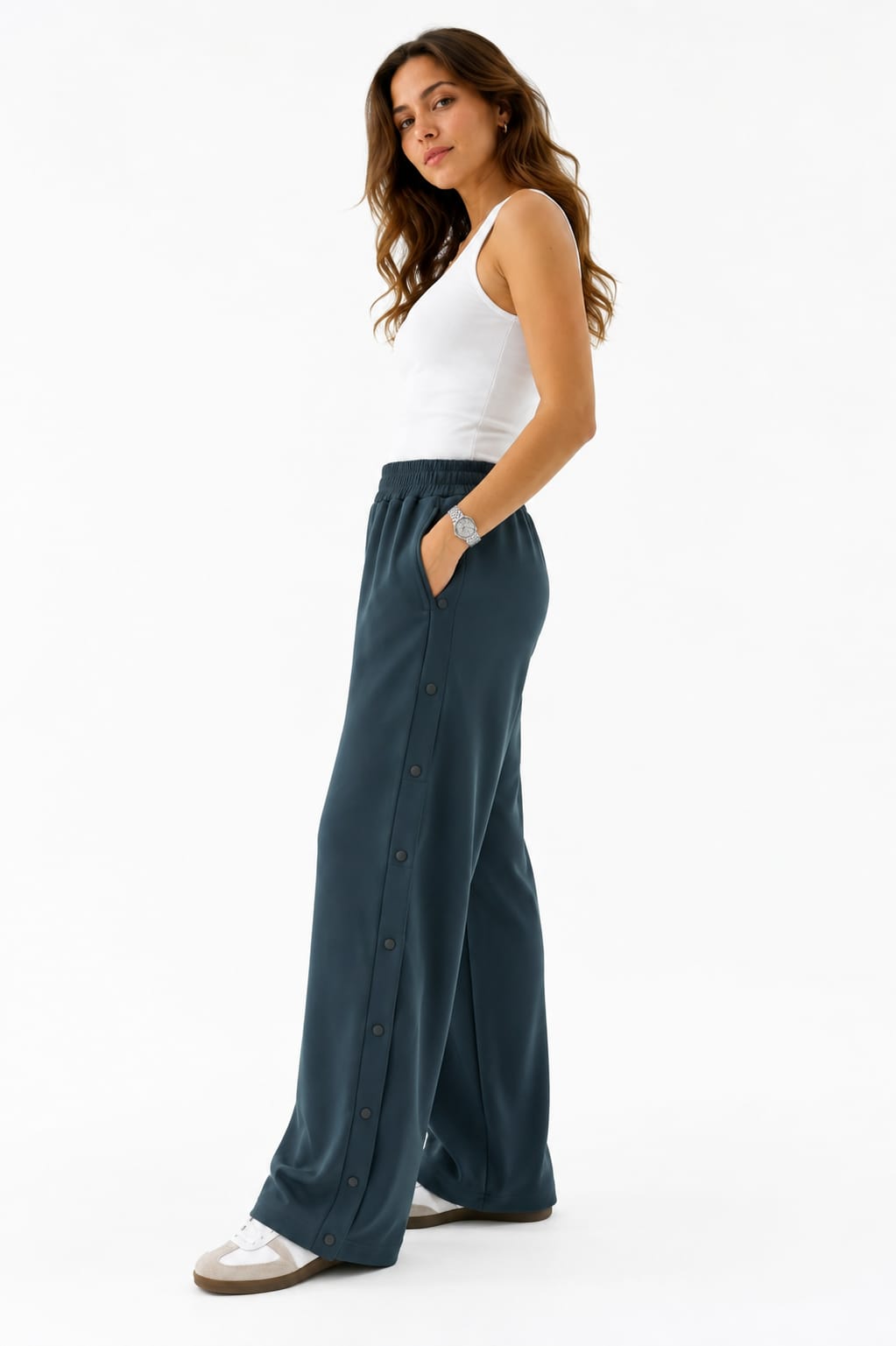 Pantalons Jogging Wide Leg à Boutons Pression