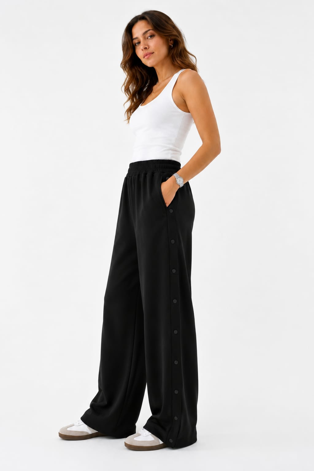 Pantalons Jogging Wide Leg à Boutons Pression