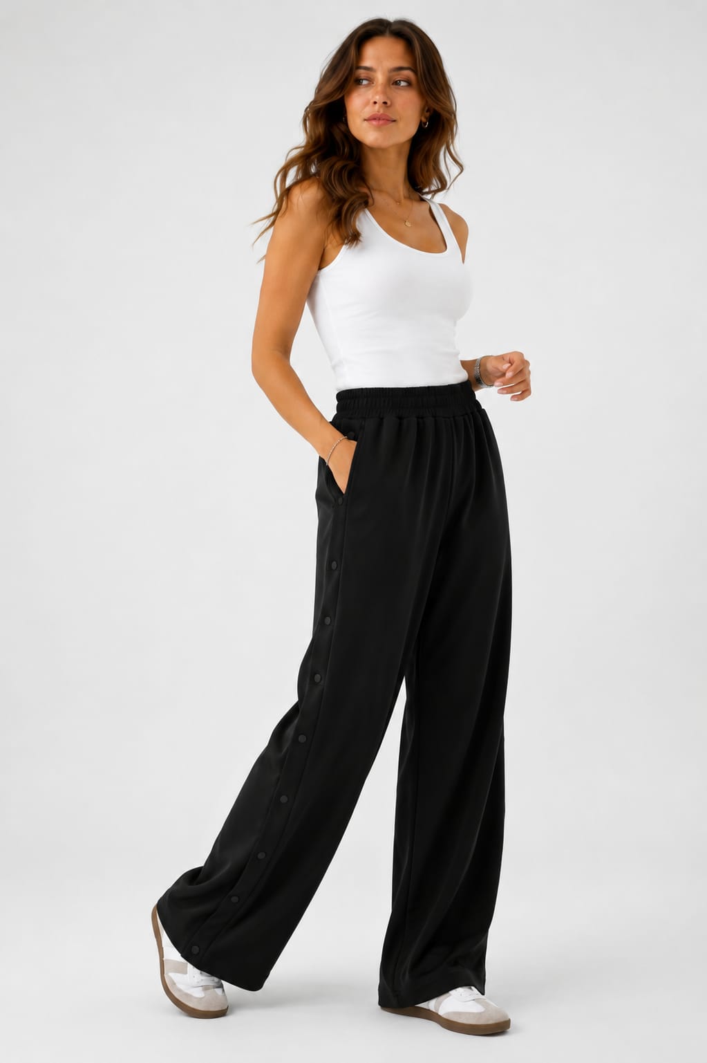 Pantalons Jogging Wide Leg à Boutons Pression