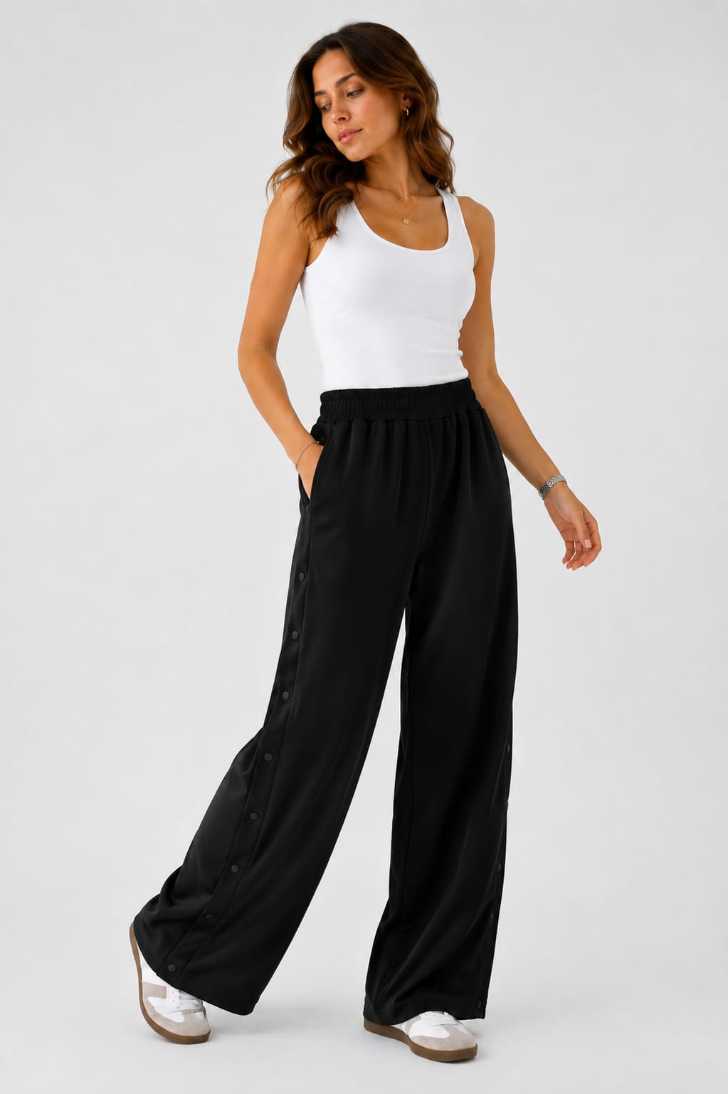 Pantalons Jogging Wide Leg à Boutons Pression