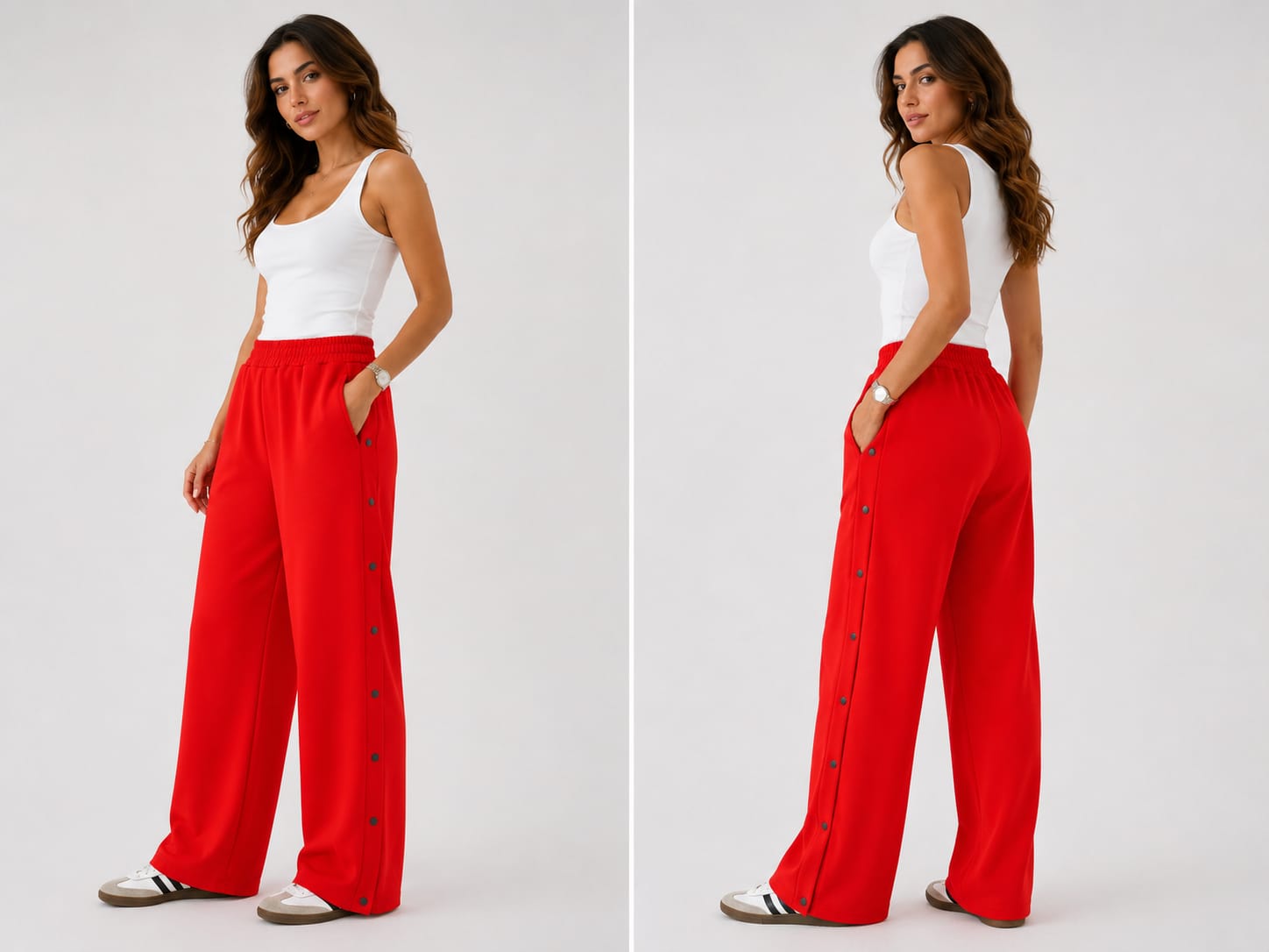 Pantalons Jogging Wide Leg à Boutons Pression