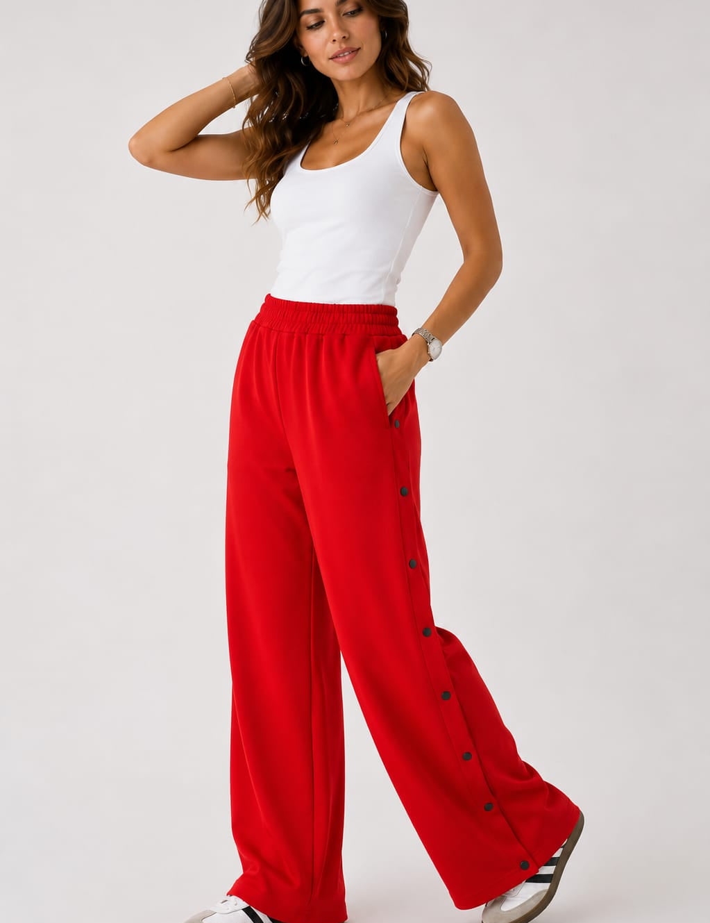 Pantalons Jogging Wide Leg à Boutons Pression