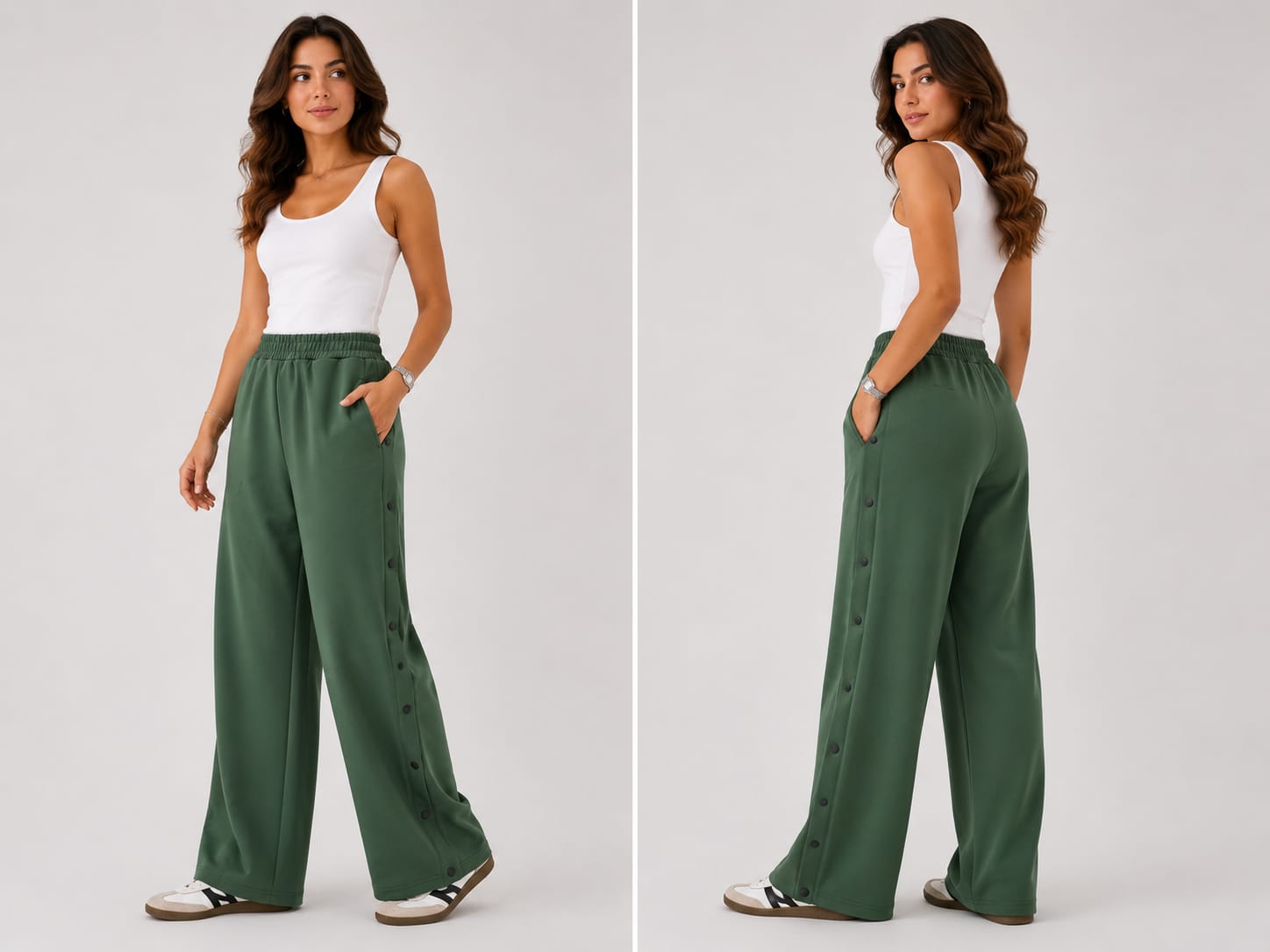 Pantalons Jogging Wide Leg à Boutons Pression