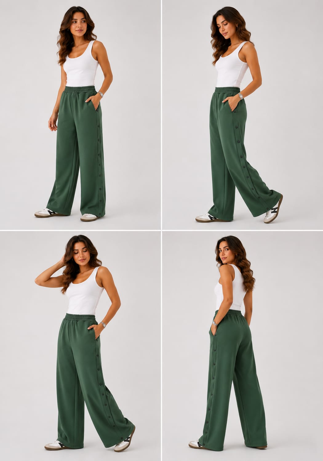 Pantalons Jogging Wide Leg à Boutons Pression