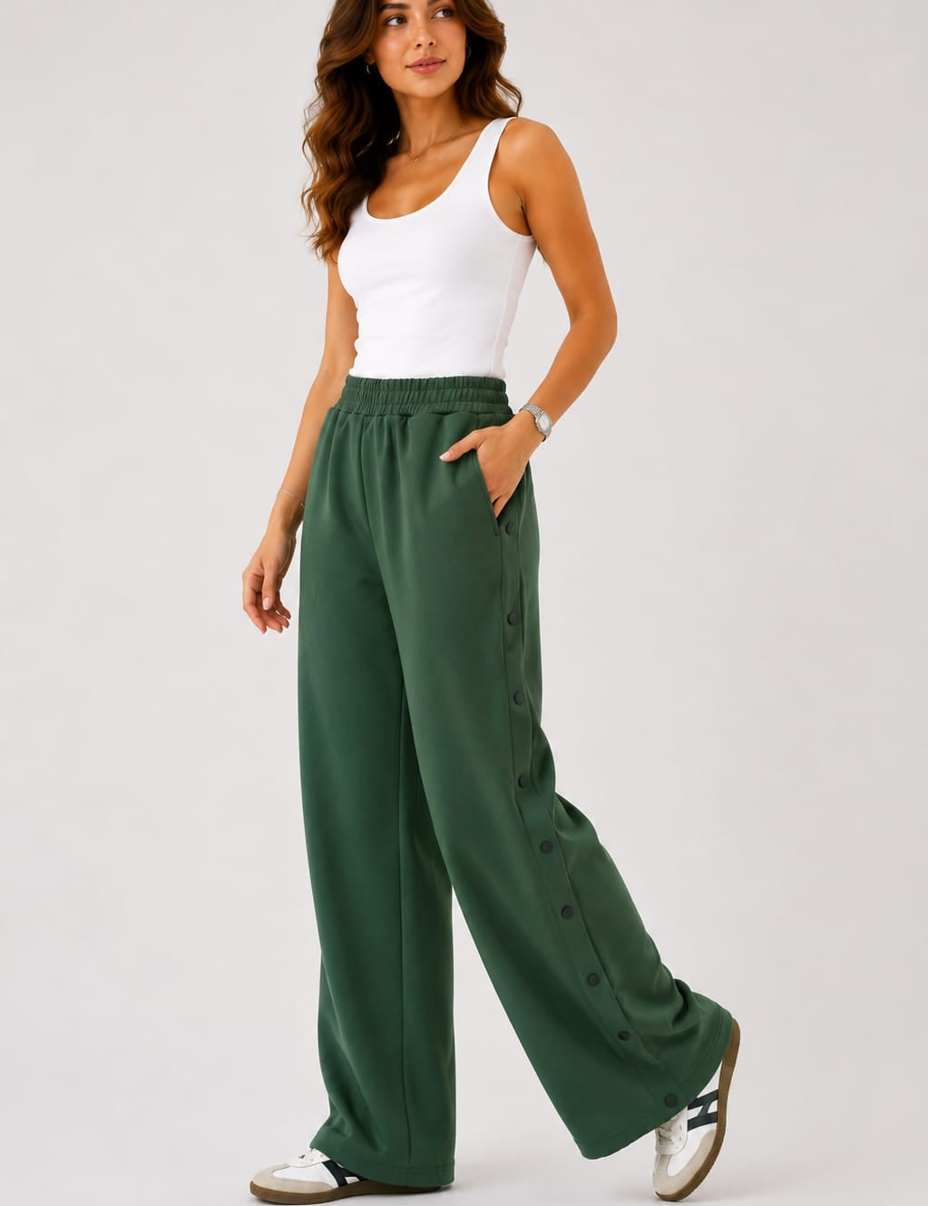 Pantalons Jogging Wide Leg à Boutons Pression
