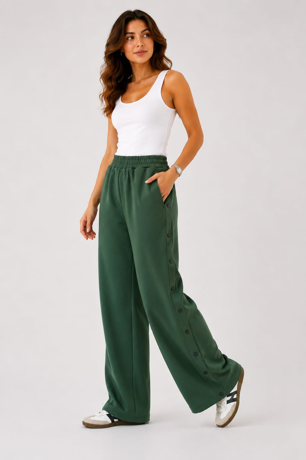 Pantalons Jogging Wide Leg à Boutons Pression