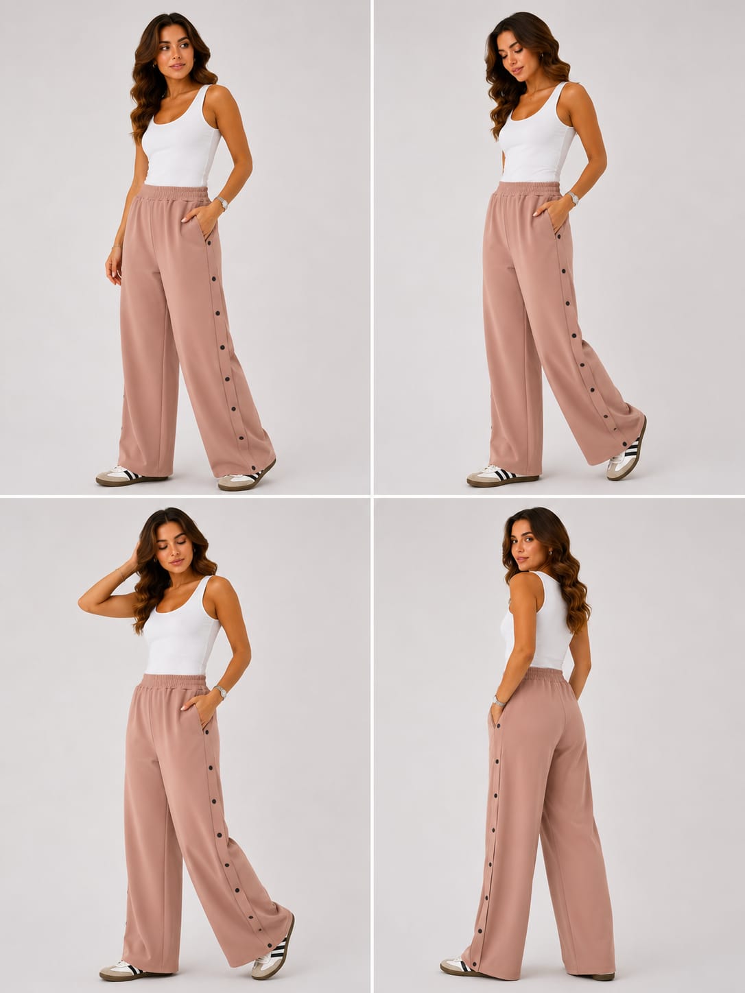 Pantalons Jogging Wide Leg à Boutons Pression