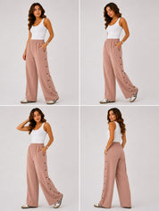 Pantalons Jogging Wide Leg à Boutons Pression
