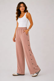 Pantalons Jogging Wide Leg à Boutons Pression