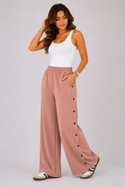 Pantalons Jogging Wide Leg à Boutons Pression
