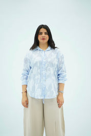 Chemise Fluide à Fines Rayures et Broderies Fleurs