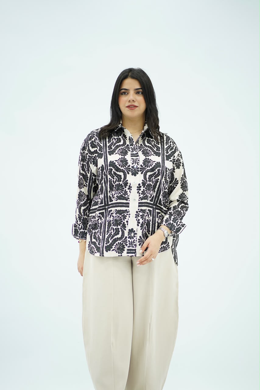 Chemise Casual en Soie Art Déco Graphique