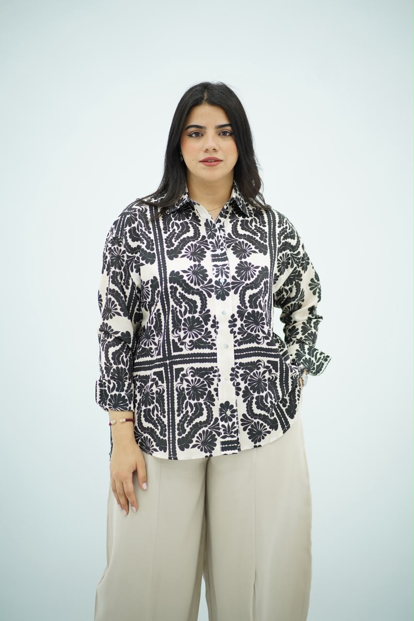 Chemise Casual en Soie Art Déco Graphique