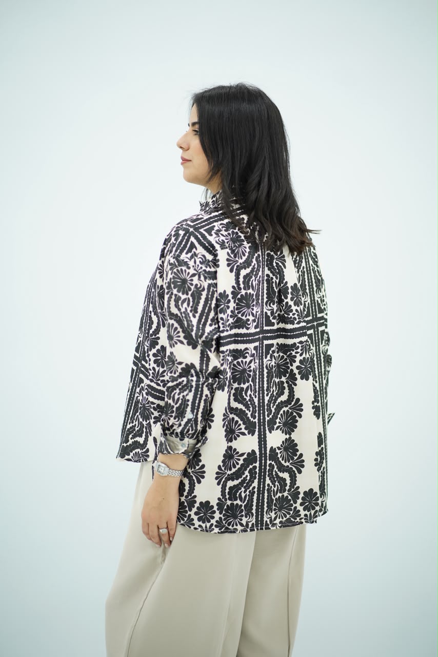 Chemise Casual en Soie Art Déco Graphique