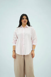 Chemise Oversize Rose Poudré avec Détail Cordon