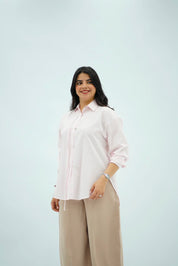 Chemise Oversize Rose Poudré avec Détail Cordon