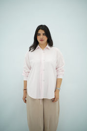 Chemise Oversize Rose Poudré avec Détail Cordon