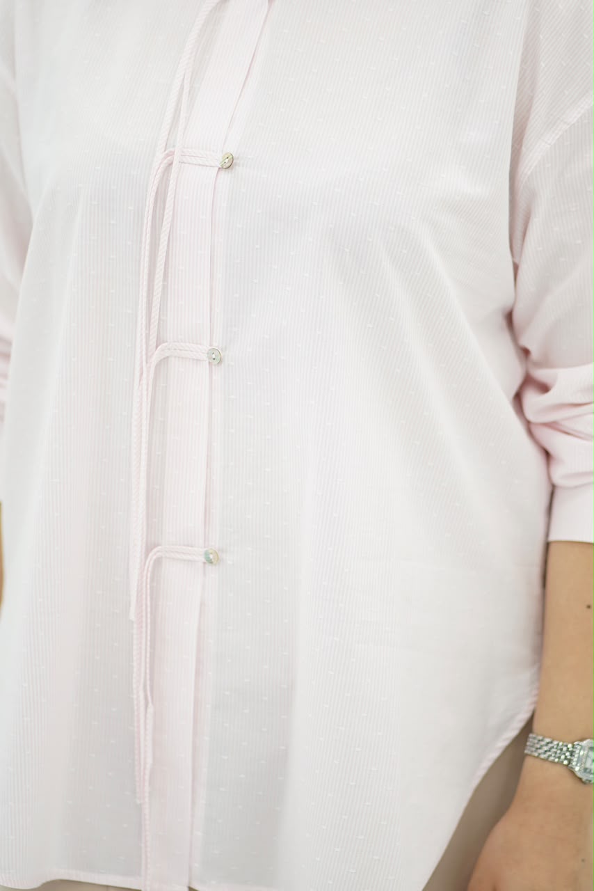 Chemise Oversize Rose Poudré avec Détail Cordon