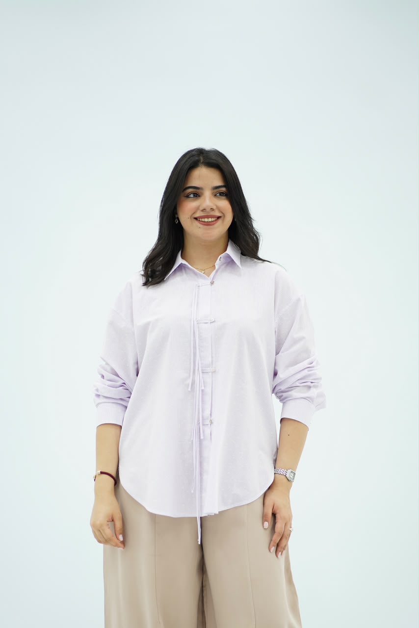 Chemise Oversize Mauve clair avec Détail Cordon