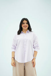 Chemise Oversize Mauve clair avec Détail Cordon