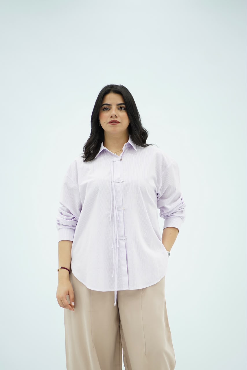 Chemise Oversize Mauve clair avec Détail Cordon