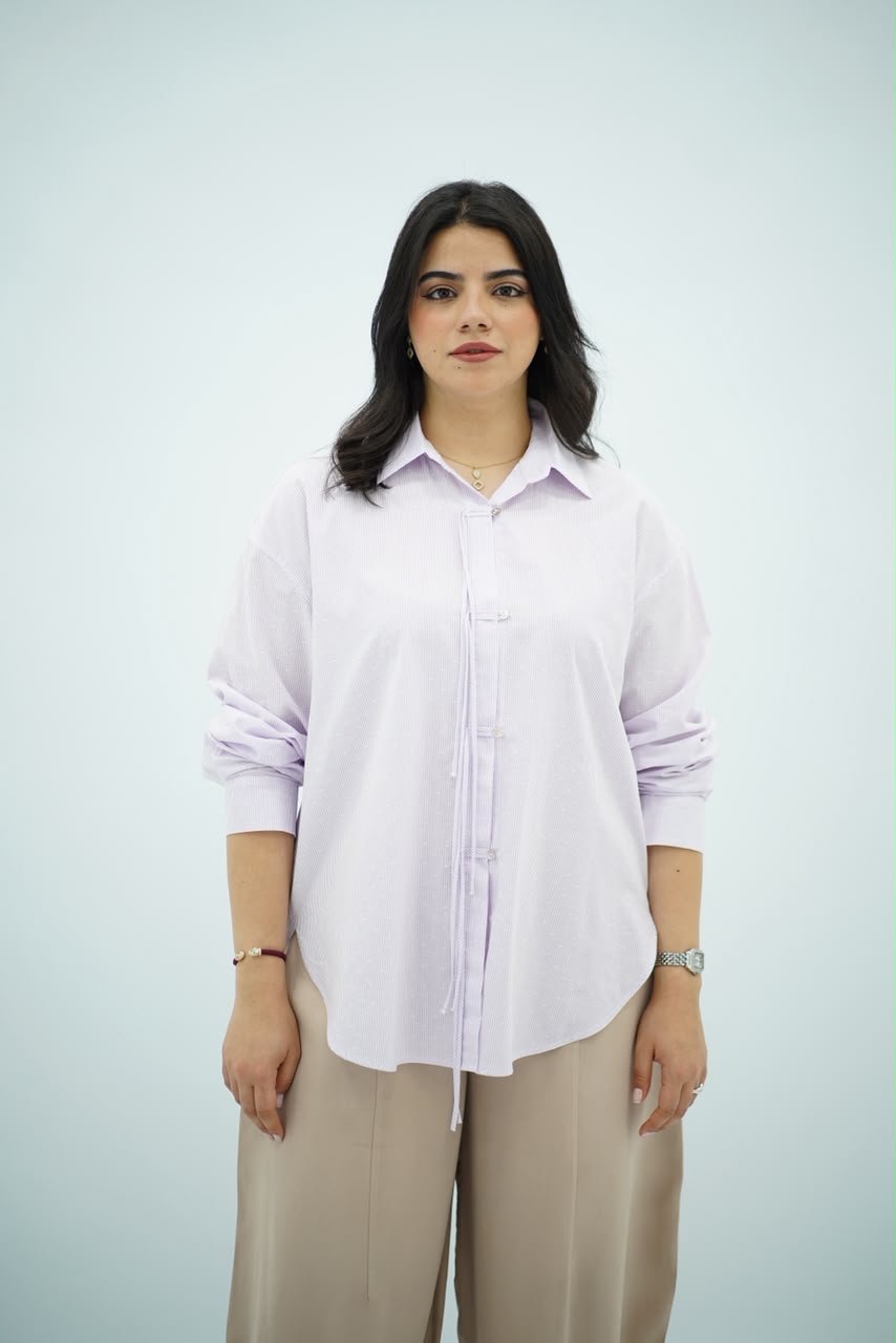 Chemise Oversize Mauve clair avec Détail Cordon