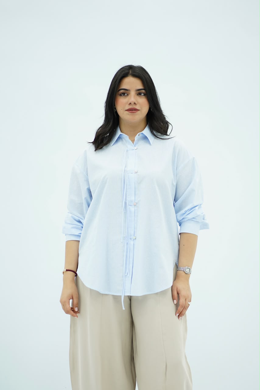 Chemise Oversize Bleu ciel avec Détail Cordon