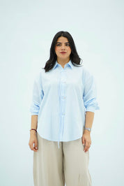 Chemise Oversize Bleu ciel avec Détail Cordon