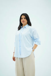 Chemise Oversize Bleu ciel avec Détail Cordon