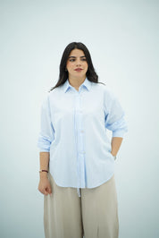 Chemise Oversize Bleu ciel avec Détail Cordon