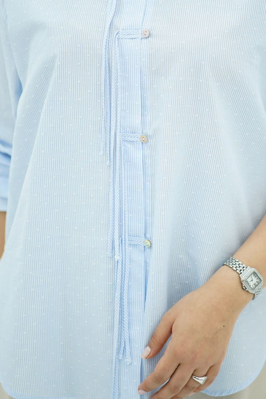 Chemise Oversize Bleu ciel avec Détail Cordon