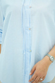 Chemise Oversize Bleu ciel avec Détail Cordon