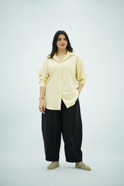 Chemise Oversize Jaune Vanille à Fines Rayures