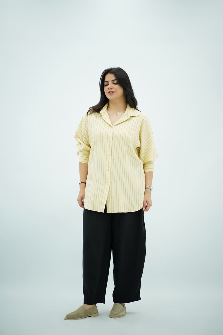 Chemise Oversize Jaune Vanille à Fines Rayures