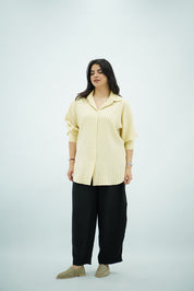 Chemise Oversize Jaune Vanille à Fines Rayures